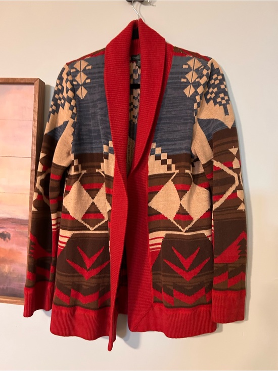 Ralph Lauren Sweaters - Ralph Lauren Red, Blue & Tan Knit Cardigan